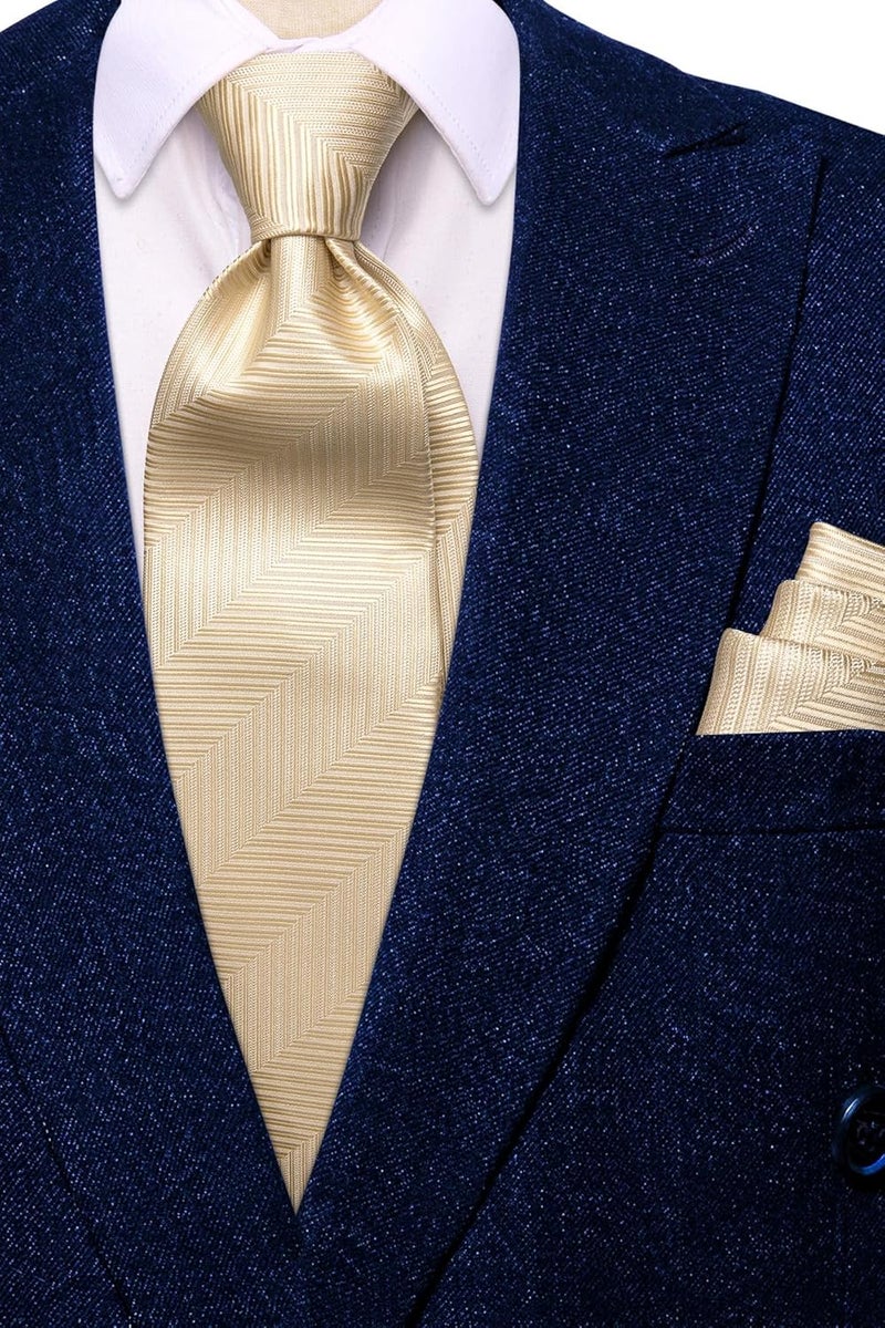 Dubulle Mens Tie Set Solid Paisley Silk Striped Necktie for Men with Cufflinks Tie and Pocket Square - Image 1